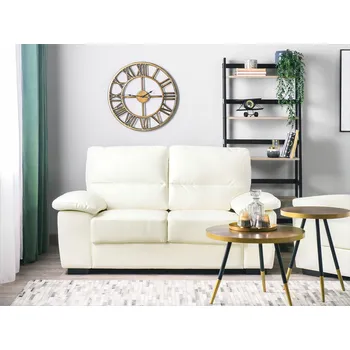 Pohovka Pohovka krémově bílá dvoumístná čalouněná z eko kůže pro obývací pokoj v retro stylu Beliani