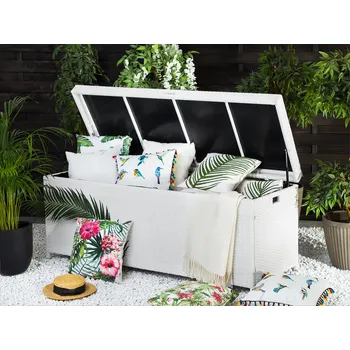 Podpůrný box bílý ratan zahradní terasa 158x63 cm Beliani