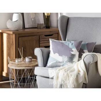 Bytový textil Sada 2 dekorativních polštářů fialové se stříbrným abstraktním vzorem 45 x 45 cm Malování Print Decor Accessories Beliani