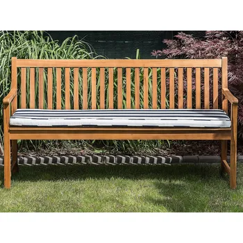 Podsedák Venkovní sedák na lavičku modrě a bílě pruhovaný polyesterové voděodolné 52 x 54 cm Beliani