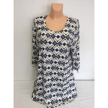 Dámská halenka Halenka NOVIA XXXL- XXXXXL, Barva Smetanová s šedomodrým tiskem, Velikost XXXXL60, Materiál 96% Viskoza 4% Lycra