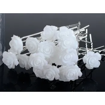 Ozdoba do vlasů B-TOP Svatební vlásenky RŮŽE 10 ks - bílá se třpytkami