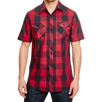 Pánská košile Burnside Pánská košile s krátkým rukávem BU9203 Red - Black -Checked 3XL