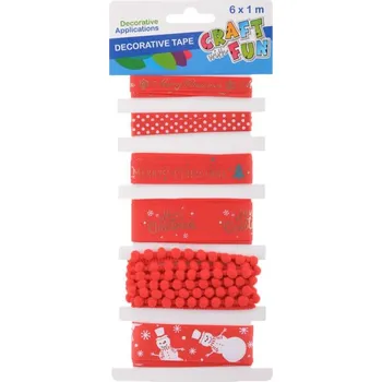 Stuha Stuha dekorativní 1m, 6ks vánoční, červená, mix