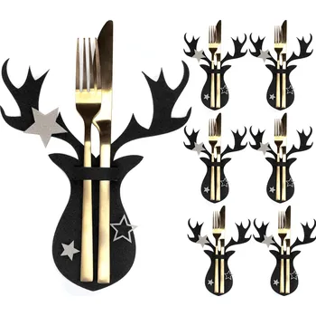 Vánoční dekorace Tutumi - Vánoční obal na příbory sob - černá - 6 ks