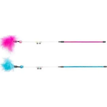 Hračka pro kočku Trixie Hrací prut s peřím, bambulkou a rolničkami 55 cm