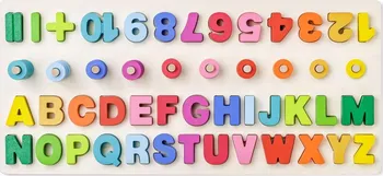 dřevěná hračka Woody Dřevěná didaktická destička s písmeny a číslicemi