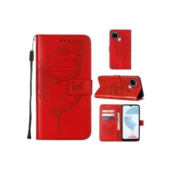 Pouzdro na mobilní telefon Knížkové pouzdro obal Realme C21Y - květina motýl červený