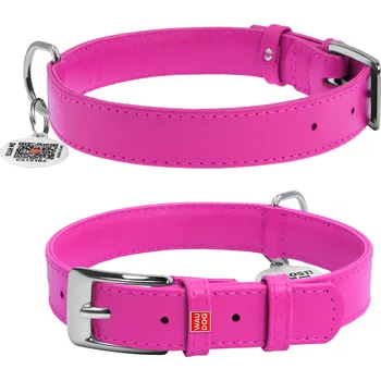 Vodítko pro psa Růžový kožený obojek 38-49 cm - 2.JAKOST (Kvalitní kožený růžový obojek z pravé kůže. Délka je nastavitelná 38-49 cm a šířka je 25 mm. Obojek má kovovou přezku.)
