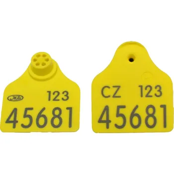 Ušní známka Q-flex polygonální velká žlutá, komplet s potiskem L