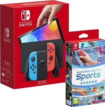 Herní konzole Nintendo Switch OLED model Neon Blue/Neon Red set konzole + Nintendo Switch Sports