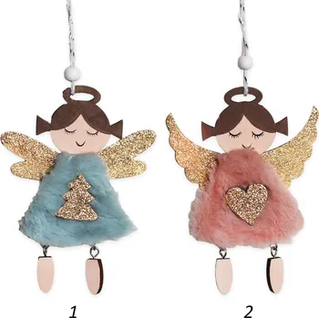 Vánoční dekorace Anděl závěs dřevo 13cm mix (792836)