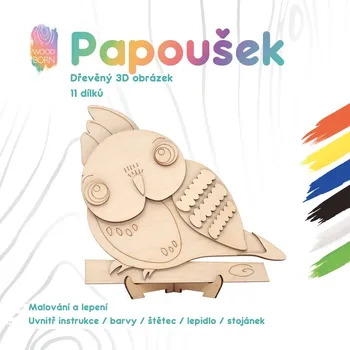Dřevěná hračka Papoušek - Dřevěná 3D omalovánka