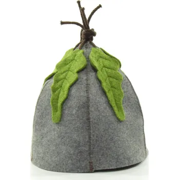 Velforia Saunová čepice LISTY, motiv, filc Barva: šeda čepice - zelené listy, Velikost: L (59-60)