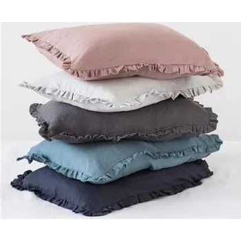 Polštář Lněný potah na polštář bílý s volánem