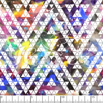 Zakázkový tisk, softshell, kočárkovina... Galaktické trojúhelníky světlé Látky k tisku: Kočárkovina