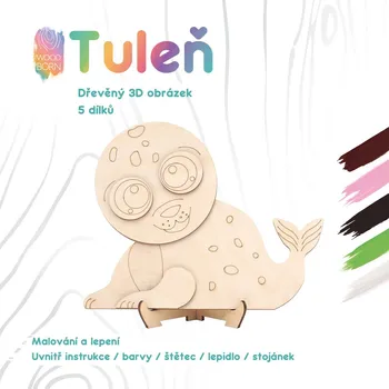Dřevěná hračka Tuleň - Dřevěná 3D omalovánka