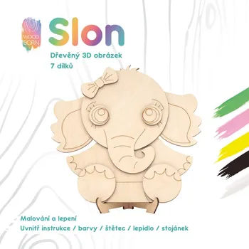 Dřevěná hračka Slon - Dřevěná 3D omalovánka