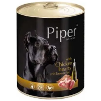 Krmivo pro psa PIPER S KUŘECÍMI SRDÍČKY, ŠPENÁTEM A HNĚDOU RÝŽÍ, KONZERVA PRO PSY 800 g