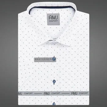 Pánská košile AMJ bavlněná, bílá vzorovaná VKSBR1368, krátký rukáv, slim fit, vel. 40