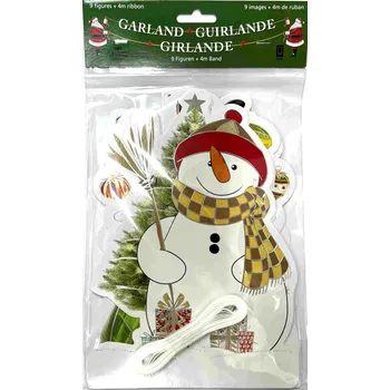 Vánoční dekorace Vánoční girlanda - SNĚHULÁK, 9 figurek, 4 m stuha