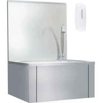 Nerezový dřez Dřez na mytí rukou z nerezové oceli s baterií a dávkovačem mýdla 40 x 34 x 56 cm stříbrný