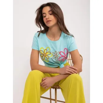 Dámské tričkos květinovou aplikací BASIC FEEL GOOD mátové