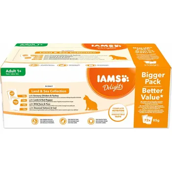 Krmivo pro kočku Iams Kapsička Delights Adult mořské a suchozemské maso v omáčce multipack 6120g (72x85g)