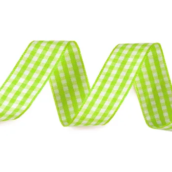 Stuha Stuha taftová károvaná 25mm/10 m - jarní zelená