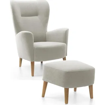 Křeslo Křeslo ušák s podnožkou Next | FUNKČNÍ LÁTKA | světle šedá 04 | nohy buk | AKCE