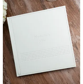 Fotokniha Svatební kniha hostů 20x20 cm (42 listů) - koženková ivory s ražbou srdcí