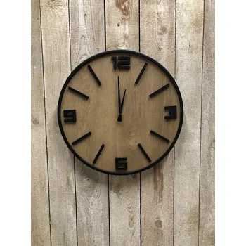 Obraz Nástěnné kovové hodiny s dekorem jasanové dýhy