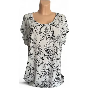 Dámská halenka Top s černým tiskem EVULA, Barva Bílá, Velikost XXL52, Materiál 98% Polyester 2% Lycra