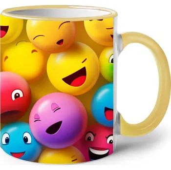 Keramický hrnek se smajlíky, Barva Žlutá, Velikost 330 ml, Canvas Keramický hrnek s barevným uchem Bezvatriko.cz 2470