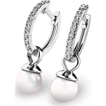 Náušnice Dámské náušnice kruhy se zirkony a perlami 10863-B-ZIR-FW