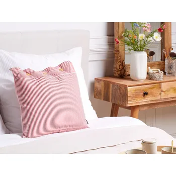 Polštář Dekorativní polštář červený/bílý bavlněný 45 x 45 cm pruhovaný s knoflíky retro bytový doplněk ložnice obývací pokoj Beliani
