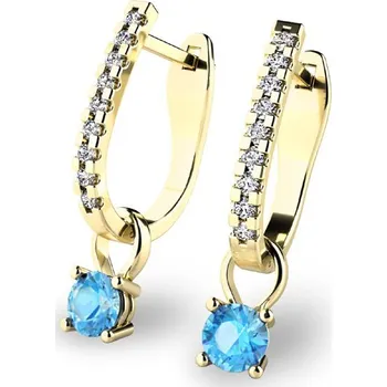 Náušnice Dámské náušnice žluté zlato 585/1000 se zirkony a akvamaríny 10862-ZL-ZIR-SM