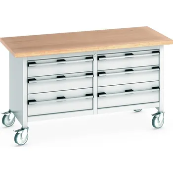 Dílenský stůl Průmyslový box Bott Cubio - 6 zásuvek Barva: Světle šedá, Pracovní deska: Multiplex