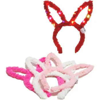 Čelenka PLYŠ Čelenka králík s ušima do vlasů na baterie 4 barvy Světlo