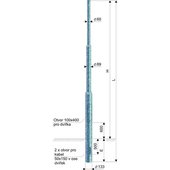 Osvětlení KOOPERATIVA Stožár K 3,5-133/89/60 Z, žárový zinek 12100-00004