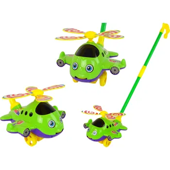 autíčko LEAN Toys Happy Plane Push Stick Bell Green