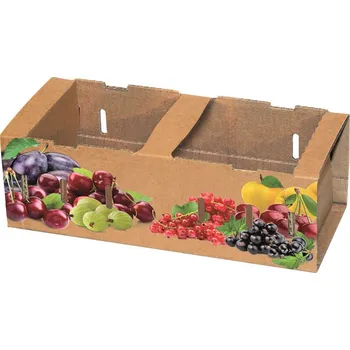 Jednorázové nádobí Košík papírový na ovoce 1000g, 280x120x100mm hnědý s potiskem mix ovoce - 300 ks