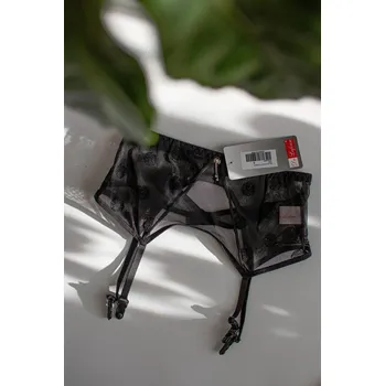 Dámské erotické punčochy Šněrovací podvazkový pás YOLANDA v černé barvě, černá L i170_32926807410309900