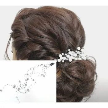 Ozdoba do vlasů Aplikace do vlasů svatební se stříbrnými perličkami AP11B