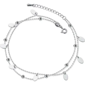 Řetízek For Silver Dvojitý řetízek na nohu s perličkami a oválnými přívěsky - Stříbro 925