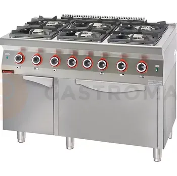 Sporák Plynový sporák 6-hořákový s elektrickou troubou na skříňce s dvířky | KROMET, 700.KG-6/PE-1T/SD