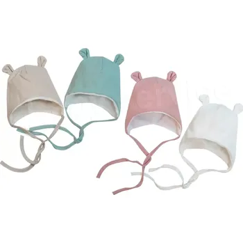 Kojenecká čepice Čepička s oušky podšitá Ažur Baby Service Pudrová velikost 62 (8647)