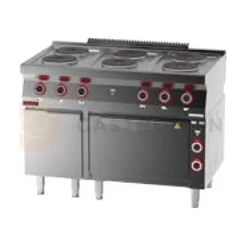 Sporák Elektrický sporák s elektrickou troubou modul 3xGN 1/1 6x2,6 kW + 3,5 kW (trouba) na skříňce s dvířky | KROMET, 700.KE-6/PE-1T/SD