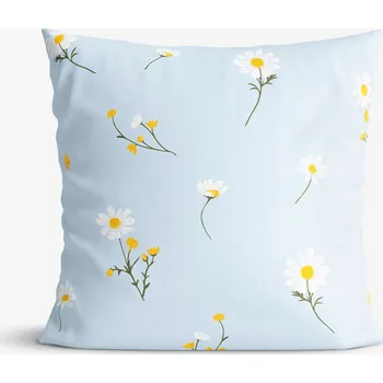 Povlak na dekorativní polštářek Bavlněný povlak na polštář - Heřmánek na světle modrém 45 x 45 cm