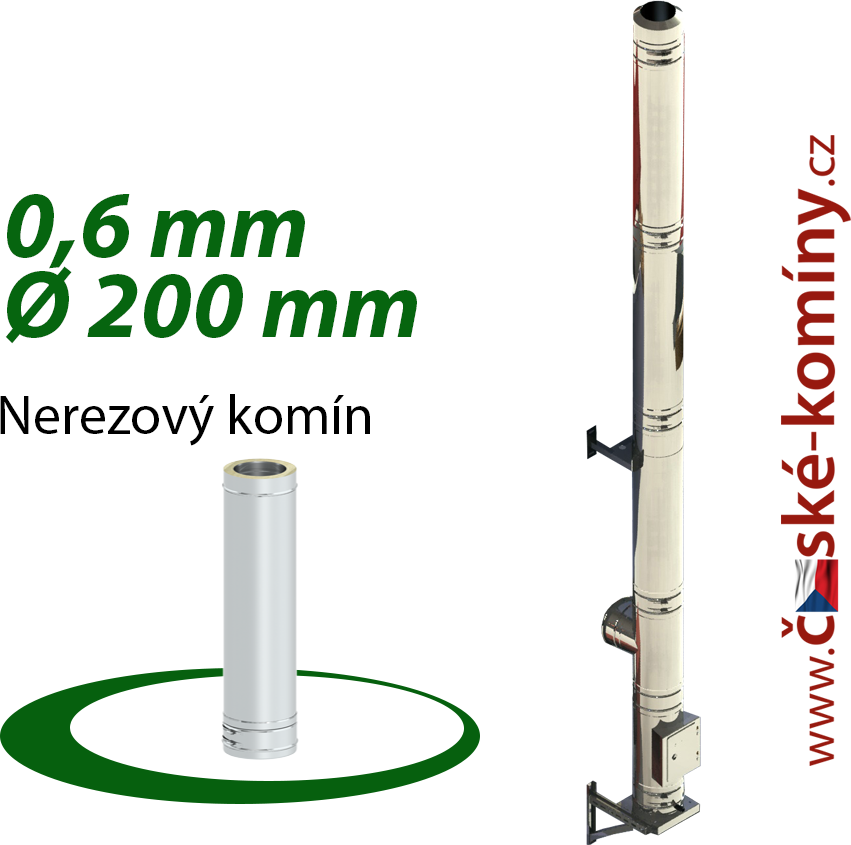 Komínová nerezová sestava-0,6 mm, 10 m, 200 mm